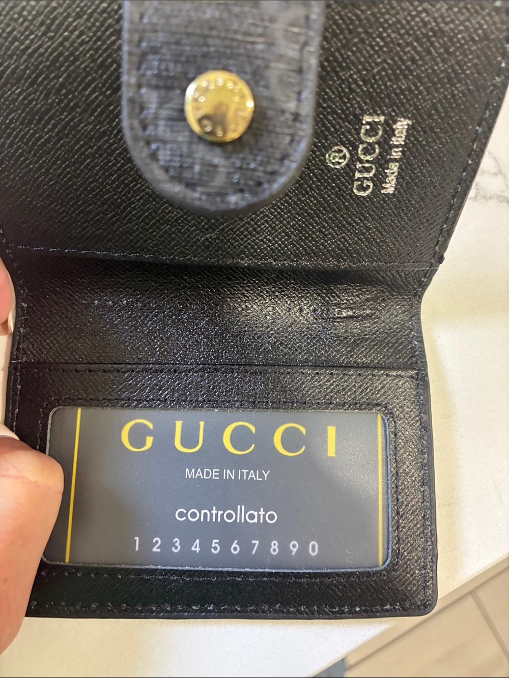 Gucci Black Signature Canvas Card Holder with Green-Red Web Stripe - Picture 3 of 4